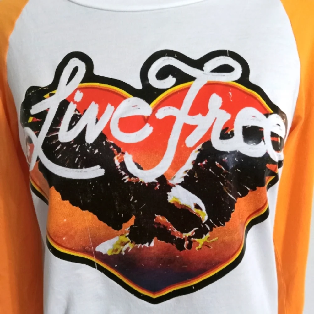 True Religion Live Free & Eagle Graphic Baseball Jersey Raglan Sleeve Retro - Picture 2 of 11